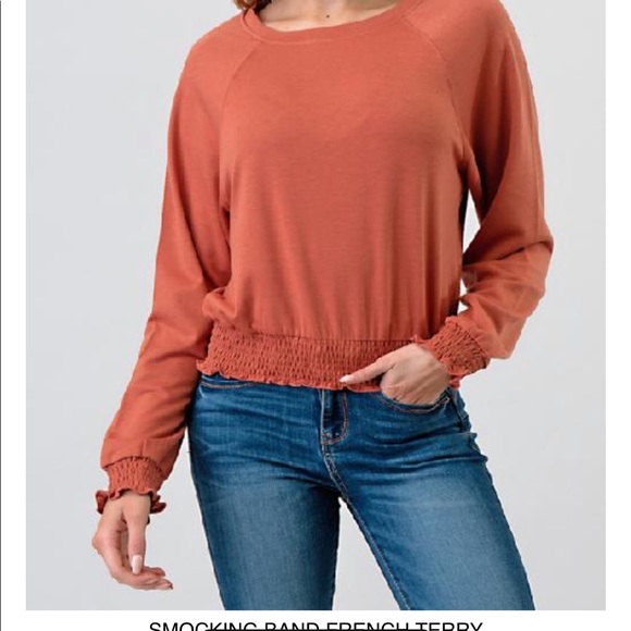 LAST 1! Pumpkin French Terry Smocked Waist Top - Picture 8 of 8